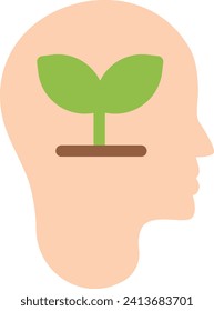 A graphic of a human head silhouette with a green plant sprouting from the brain area, symbolizing growth and development.