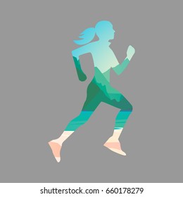 graphic human running, vector. Run woman. Abstract athlete