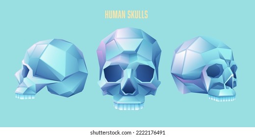 graphic of human skull presented with vivid color low poly style