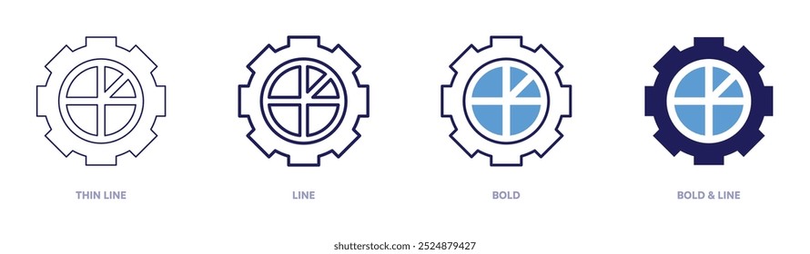 Ícone gráfico em 4 estilos diferentes. Linha fina, Linha, Negrito e Linha Negrito. Estilo duotônico. Traçado editável.
