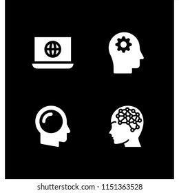 graphic icon. 4 graphic set with brain and www vector icons for web and mobile app