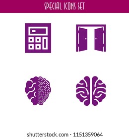 graphic icon. 4 graphic set with technological, brain and exit vector icons for web and mobile app