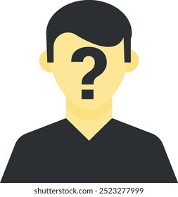 Graphic icon of anonymous person with question mark for face, concept of unknown or hidden identity.