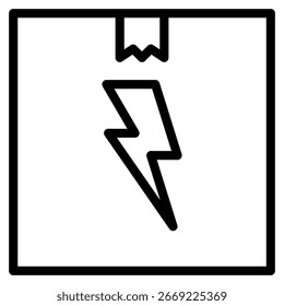 Graphic icon of a box with a electrical hazard symbol. Use this icon for product warning, safety guidelines, or cautionary design.