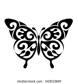 Graphic icon of butterfly. Butterfly tattoo isolated on white background. Vector