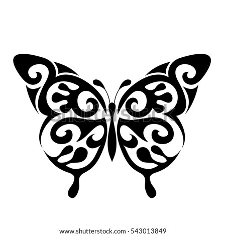 Graphic icon of butterfly. Butterfly tattoo isolated on white background. Vector