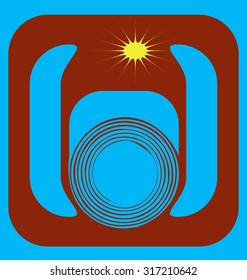 graphic icon with a camera on a blue background