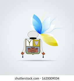 Graphic icon with the coat of arms and flag of Crimean Karaites