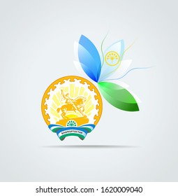 Graphic icon with the coat of arms and flag of Bashkortostan