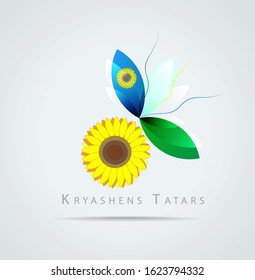 Graphic icon with the coat of arms and flag of Kryashens Tatars
