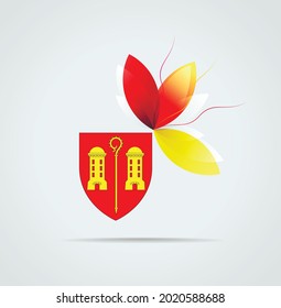 Graphic icon with the coat of arms and flag of Kalmthout  municipality (Belgium)
