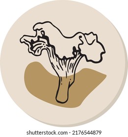 Graphic icon with contoured chanterelle mushroom. Vector image for packaging, sites, menus.