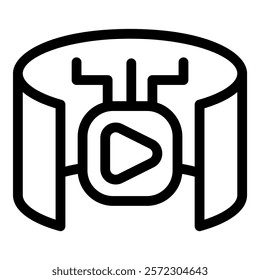 Graphic icon depicting a stylized virtual reality headset with a play symbol