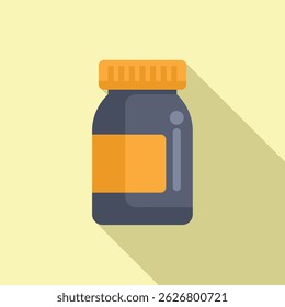 Graphic icon design featuring a flat illustration of a pill bottle with a label, cast in soft shadow