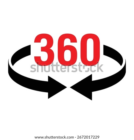 A graphic icon featuring the number 360 in bold red text. Two black arrows curve around the number, pointing towards each other, creating a circular motion effect. The background is plain white.
