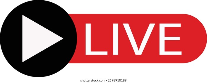 A graphic icon featuring a play button in a black circle next to a red rounded rectangle with the word "LIVE" in white capital letters, commonly used for live streaming or broadcasting.