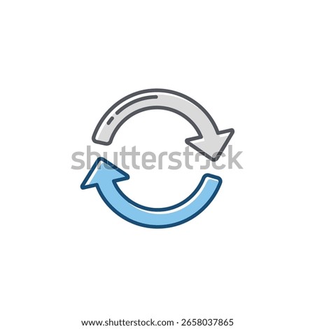 A graphic icon featuring two curved arrows, one light blue and one light grey, forming a continuous circular loop with a dark grey outline.