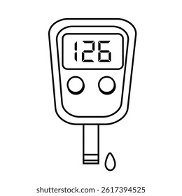 Graphic icon of a glucometer, a medical device used by doctors for 
blood test checks, commonly used for diabetic patients. Outline Vector. 