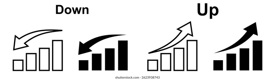Gráfico de crecimiento de iconos gráficos que simboliza el aumento y la gestión financiera. Ilustración vectorial
