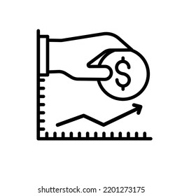 graphic icon with hand holding dollar coin and up arrow