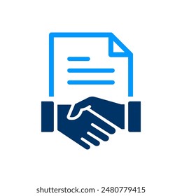 Graphic icon of a handshake with a document, symbolizing agreements and contracts. Vector illustration.