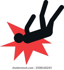 Graphic icon of a human figure falling and hitting the head on a red starburst, symbolizing a fatal fall.