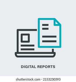 Graphic icon of netbook and document with Digital Reports inscription