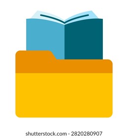 Graphic icon of an open book emerging from a folder representing education documents and organized files