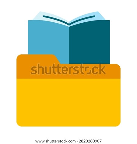 Graphic icon of an open book emerging from a folder representing education documents and organized files