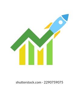 graphic icon, profit growth, rocket, vector illustration