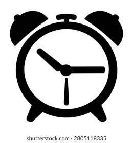 A graphic icon representing an oldfashioned alarm clock with bells and two hands