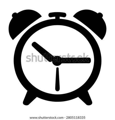 A graphic icon representing an oldfashioned alarm clock with bells and two hands