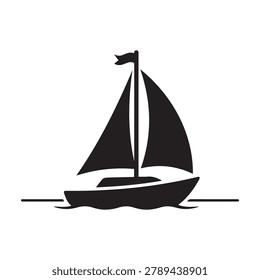 Graphic icon of a sailing boat with flag on water sailboat nautical maritime transport minimalist isolated illustration vacation adventure transportati