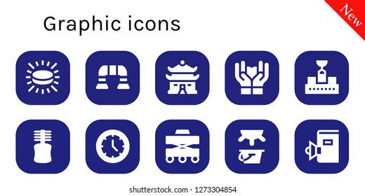  graphic icon set. 10 filled graphic icons. Simple modern icons about  - Puck, Push up, House, Care, Conveyor, Floss, Watch, Walker, Milk, Book