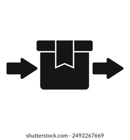 A graphic icon showing a black cardboard box with left and right arrows indicating movement or delivery