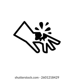 Graphic icon shows hand bleeding with drops suggesting injury or accident, use to illustrate health or safety related topic.