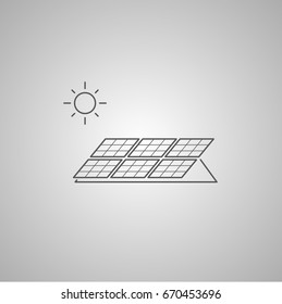 graphic icon of solar panels and sun clean cute and simple. Renewable Energy. Vector image line icon presentation