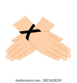 Graphic icon of two crossed hands with a bold black cross mark. Symbolizes refusal, denial, rejection, or stopping. Ideal for safety signs, warnings, and prohibition concepts.