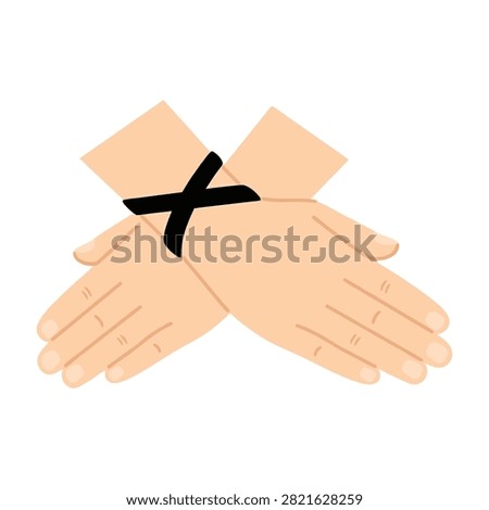 Graphic icon of two crossed hands with a bold black cross mark. Symbolizes refusal, denial, rejection, or stopping. Ideal for safety signs, warnings, and prohibition concepts.
