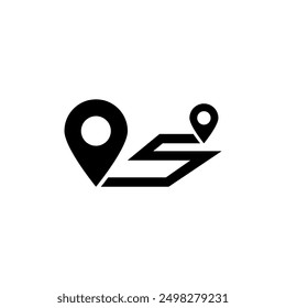 Graphic icon of two location pins connected by a path, symbolizing route or journey mapping.