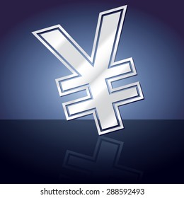 Graphic icon of yen sign symbol with reflection.