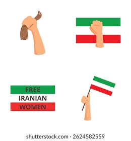 Graphic icons displaying solidarity with the iranian women's freedom movement