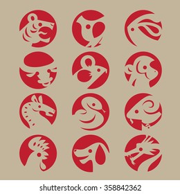 Graphic icons of twelve Chinese Zodiac