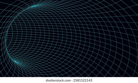 Graphic illusion of a tunnel. Holes in a funnel or mesh. Abstract 3D wireframe wormhole. Vector illustration.