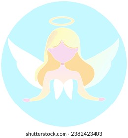 graphic illustrated Angel goddess spirit girl blond hair white wings blessing open hands vector