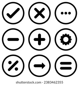 gráfico ilustrado Matemáticas incorrecto derecho más icono conjunto contorno de círculo