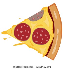 graphic illustrated Pepperoni pizza cheese melting slice piece isolate flat design