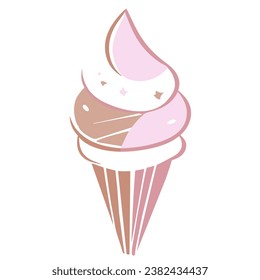 graphic illustrated Two Tone Ice Cream Cone Strawberry and Chocolate flavor vector