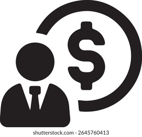 A graphic illustrating financial management. It depicts a person in a suit next to a dollar sign inside a circle. Ideal for representing business or finance topics.