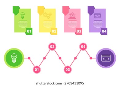 Gráfico que ilustra una serie de pasos en un proceso específico utilizando secciones coloridas. Cada sección presenta iconos y descripciones de briefs, guiando a los espectadores visualmente a través de la información